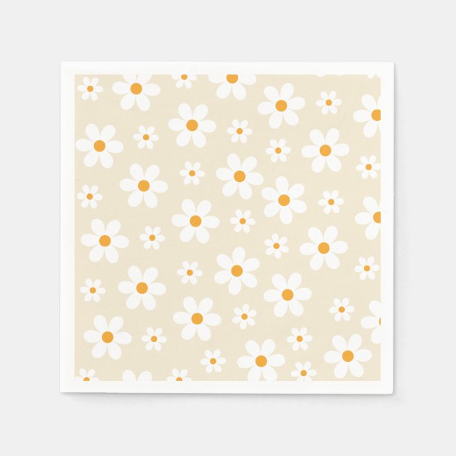 Retro Groovy Daisy Tan Birthday Paper Plates Napkin (Front)