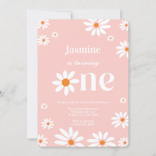 Retro Groovy Daisy Warm Florals 1st Birthday Invitation