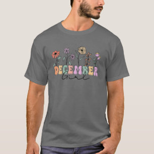 Retro Groovy December Girl Flowers Lady Birthday T-Shirt
