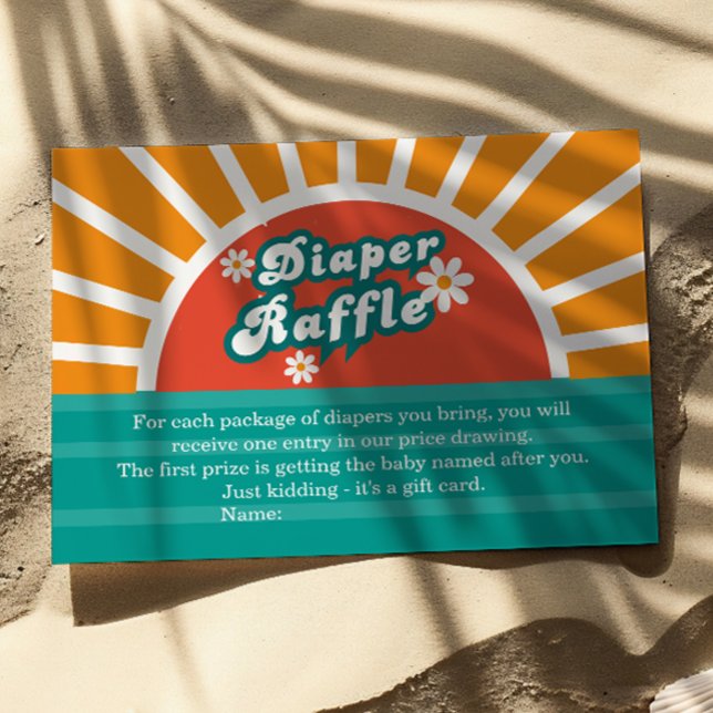 Retro Groovy Diaper Raffle Card Sunny Baby Shower (Creator Uploaded)