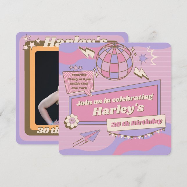 Retro Groovy Disco Birthday Invitation (Front/Back)