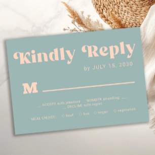Retro groovy dusty blue bold typography wedding RSVP card