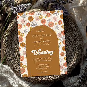 Retro groovy dusty orange ivory brown autumn invitation
