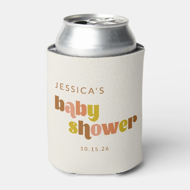 Retro Groovy Earthy Boho Baby Shower Personalised Can Cooler (Can Front)