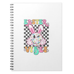 Retro Groovy Easter Vibes Bunny Checkered Smile Wo Notebook