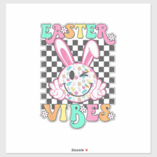 Retro Groovy Easter Vibes Bunny Chequered Smile Wo