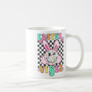 Retro Groovy Easter Vibes Bunny Chequered Smile Wo Coffee Mug