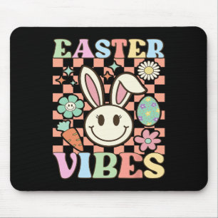 Retro Groovy Easter Vibes Bunny Chequered Smile Wo Mouse Mat
