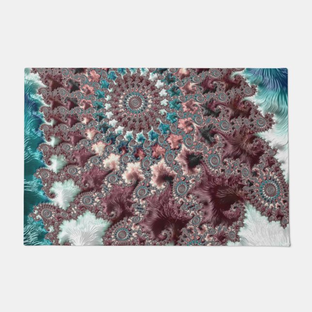 Retro Groovy Eclectic Bohemian Spiral Fractal Doormat (Front)