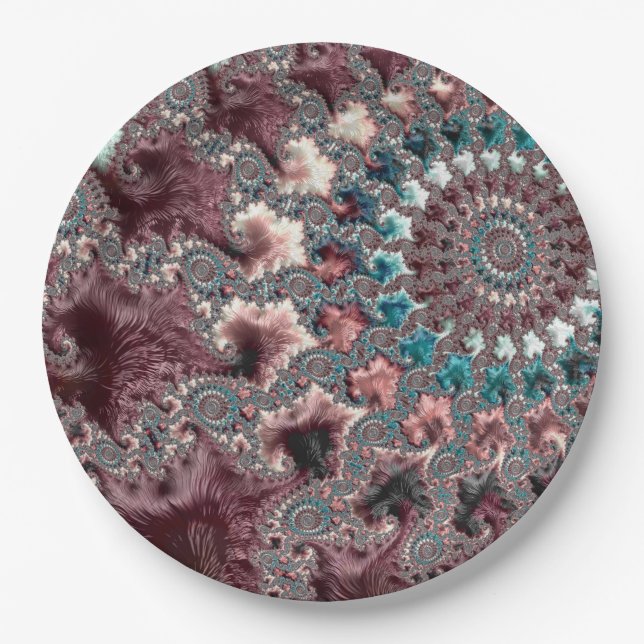 Retro Groovy Eclectic Bohemian Spiral Fractal Paper Plate (Front)