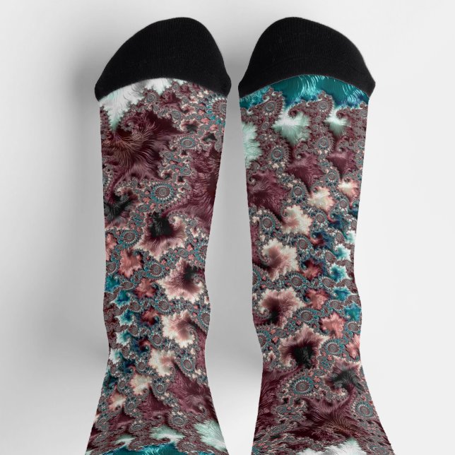 Retro Groovy Eclectic Bohemian Spiral Fractal Socks (Top)
