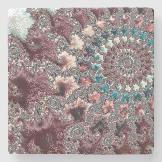 Retro Groovy Eclectic Bohemian Spiral Fractal Stone Coaster (Front)