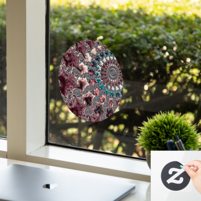 Retro Groovy Eclectic Bohemian Spiral Fractal Window Cling (Office)