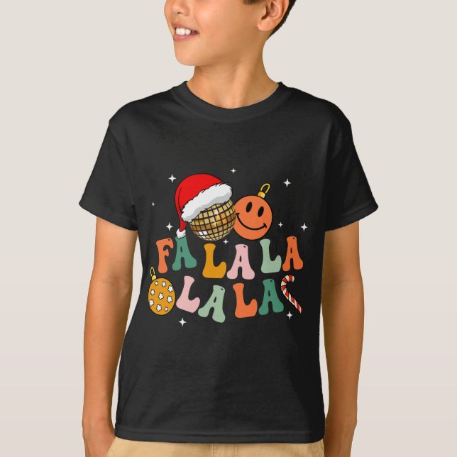 Retro Groovy Fa La La Christmas Lights Cute Xmas S T-Shirt (Front)