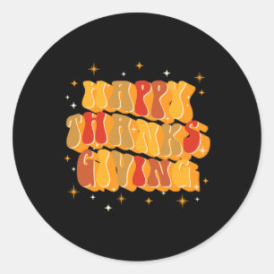 Retro Groovy Fall Thankful Vibes Happy Thanksgivin Classic Round Sticker
