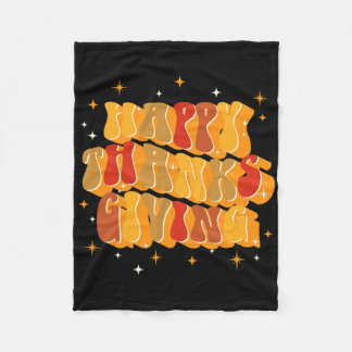 Retro Groovy Fall Thankful Vibes Happy Thanksgivin Fleece Blanket