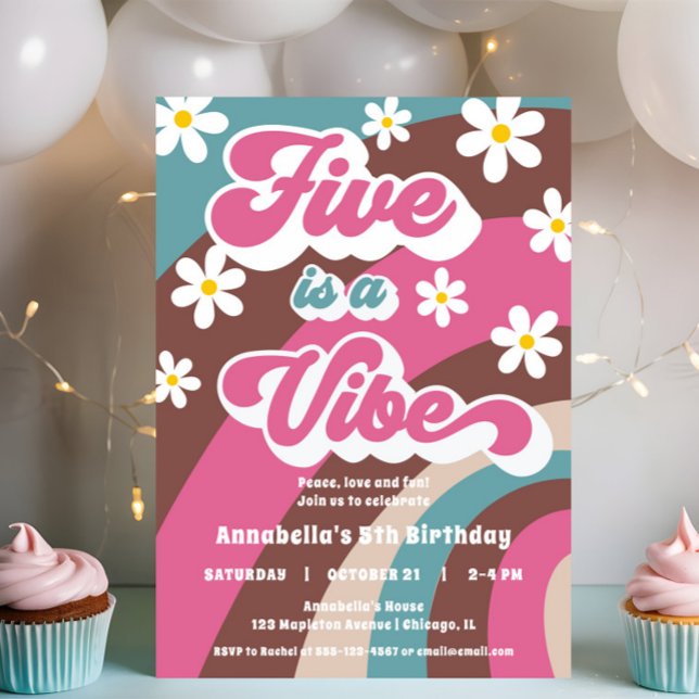 Retro Groovy FIVE is a Vibe 5th birthday party Invitation (Creator Uploaded)