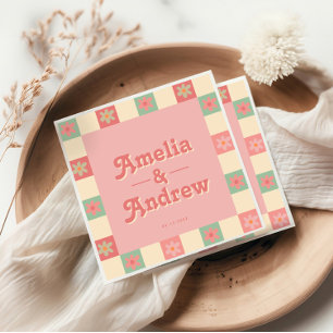 Retro Groovy Floral 1970s Wedding Napkin