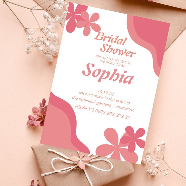 RETRO GROOVY floral 70S hippie BRIDAL SHOWER  Invitation (Creator Uploaded)