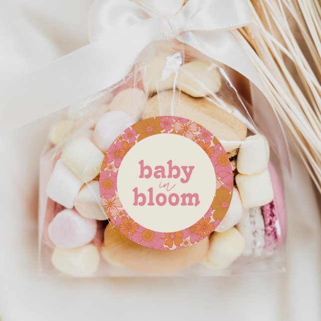 Retro Groovy Floral Arch Baby in Bloom | Boho Classic Round Sticker (Creator Uploaded)