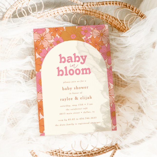 Retro Groovy Floral Arch Baby in Bloom | Invitation (Creator Uploaded)