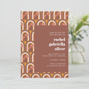Retro Groovy Floral Arch Bat Mitzvah Celebration Invitation