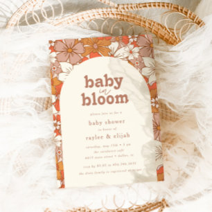 Retro Groovy Floral Baby in Bloom   Invitation