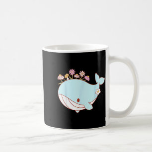 Retro groovy floral blue whale earth day ocean coffee mug