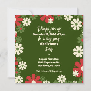 Retro Groovy Floral Christmas Party Invitation