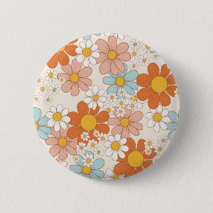 Retro Groovy Floral Daisy Seamless Pattern 6 Cm Round Badge