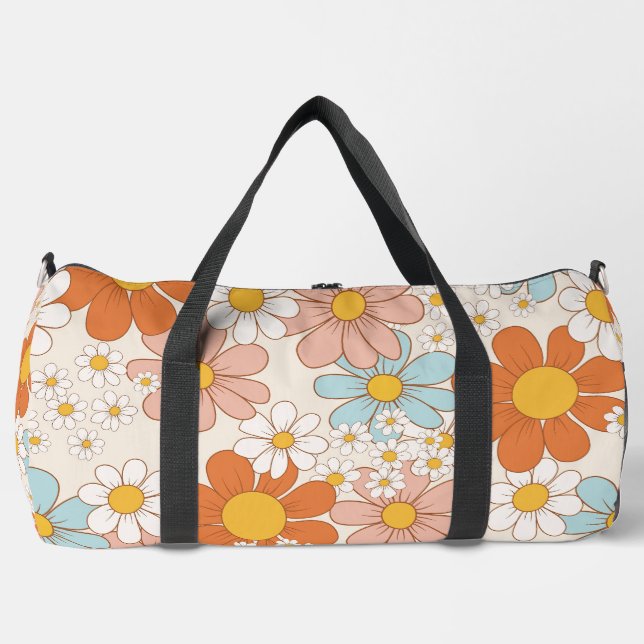 Retro Groovy Floral Daisy Seamless Pattern Duffle Bag (Front)