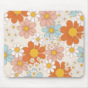 Retro Groovy Floral Daisy Seamless Pattern Mouse Mat