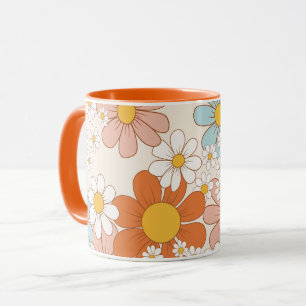 Retro Groovy Floral Daisy Seamless Pattern Mug