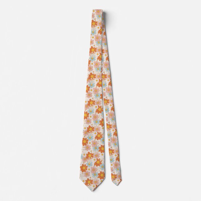 Retro Groovy Floral Daisy Seamless Pattern Tie (Front)