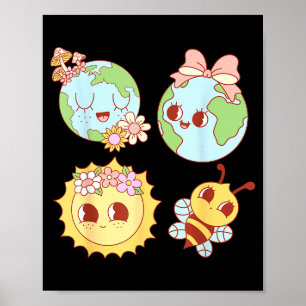 Retro groovy floral heart earth day environmental poster