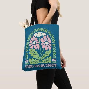Retro Groovy Floral Inspirational Quote Tote Bag