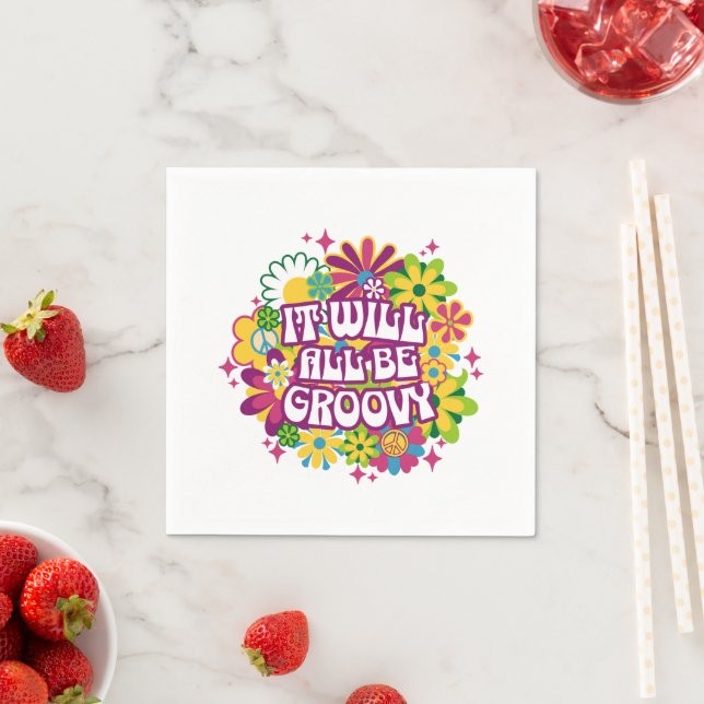 Retro Groovy Floral Napkin (Insitu)
