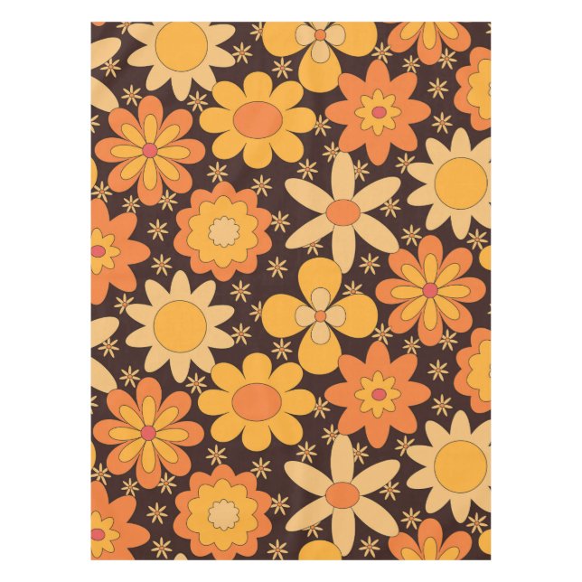 Retro Groovy Floral pattern Yellow and  Orange  Tablecloth (Front)