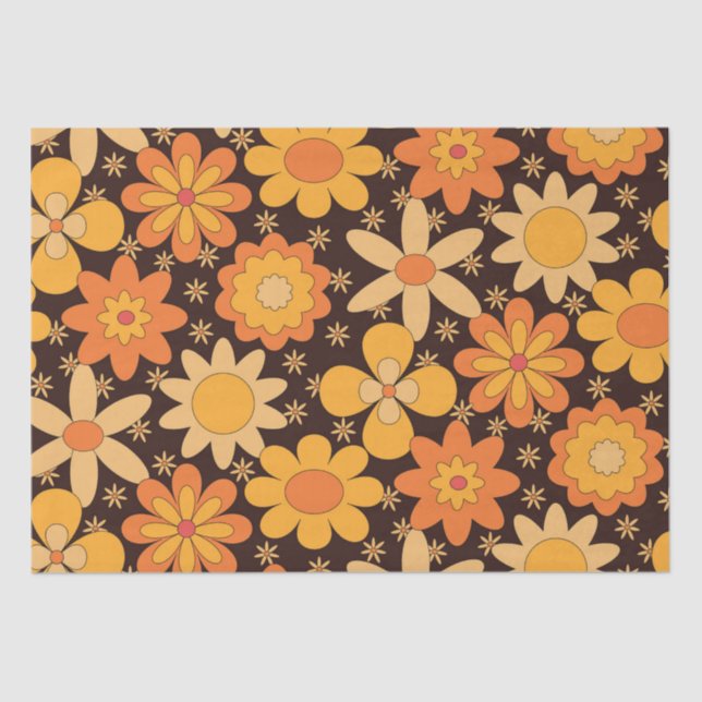 Retro Groovy Floral pattern Yellow and  Orange   Tissue Paper (Front)