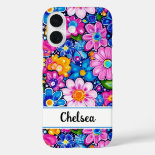 Retro Groovy Floral Personalised iPhone 16 Case