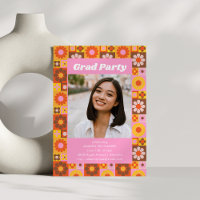 Retro Groovy Floral Pink Graduation Party Photo