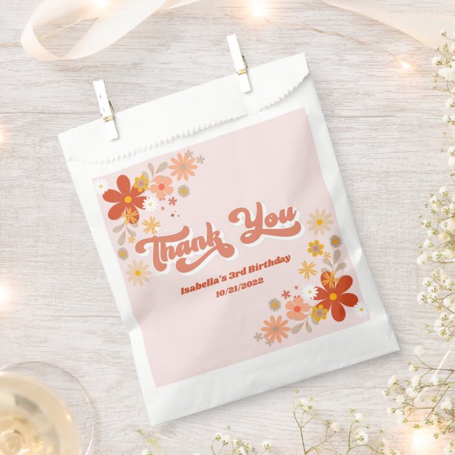 Retro Groovy Floral Thank You Favour Bags (Clipped)
