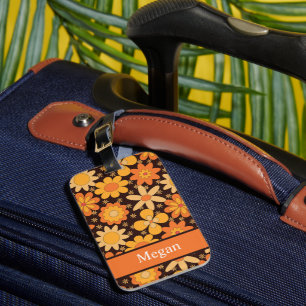 Retro Groovy Floral Yellow and Orange Custom Luggage Tag