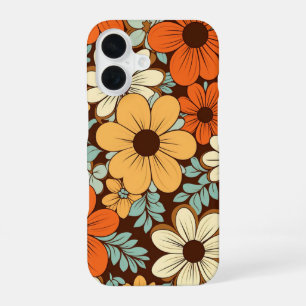 Retro Groovy Flowers Florals Brown Yellow Orange  iPhone 16 Case