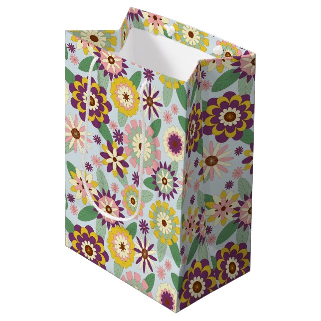 Retro Groovy Flowers Medium Gift Bag (Front Angled)