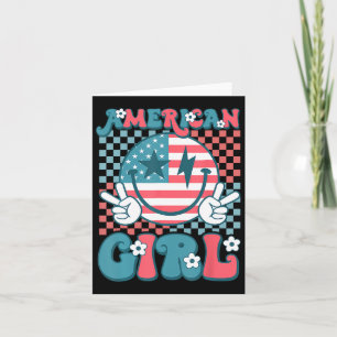 Retro Groovy Fourth 4th Of July Smile American Gir Card
