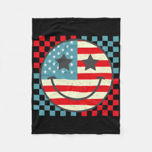 Retro Groovy Fourth 4th Of July Smile Chequered Wo Fleece Blanket