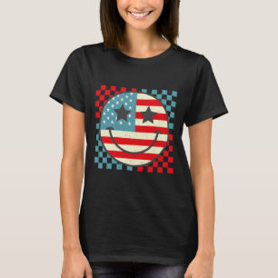Retro Groovy Fourth 4th Of July Smile Chequered Wo T-Shirt