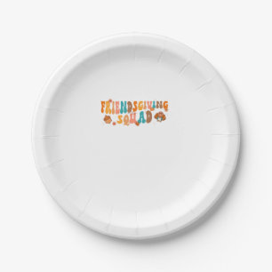 Retro Groovy Friendsgiving Squad Team Turkey Thank Paper Plate