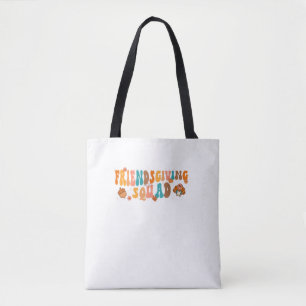 Retro Groovy Friendsgiving Squad Team Turkey Thank Tote Bag